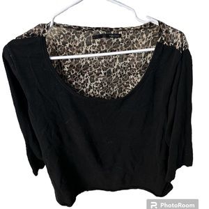 Maurice's black with leopard sheer back with quarter sleeves blouse size xxl